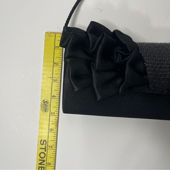 Jessica McClintock Black‎ Satin Evening Purse/Clutch with Ruffled Bow - Picture 6 of 8